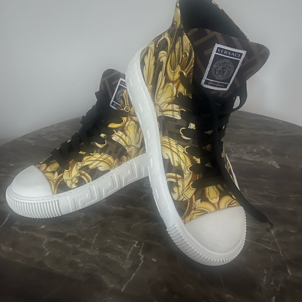Versace Gold and Black High-Top Sneakers